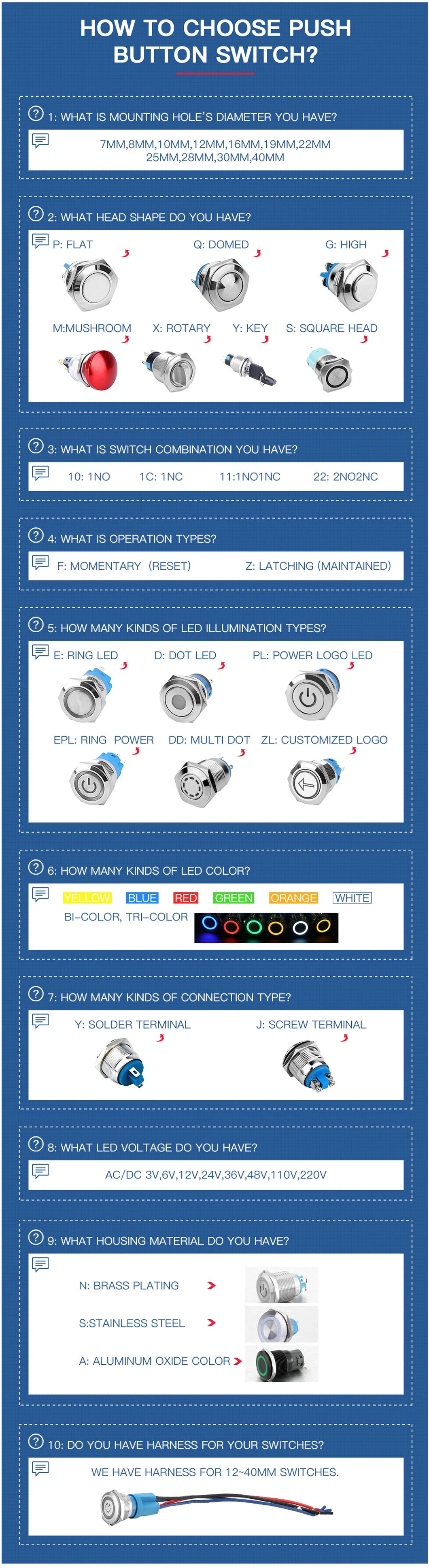 Momentary Domed Head 2 Pin Waterproof Metal Mini Switch 1no Brass 8mm Push Button Switch