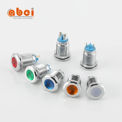 Abei Anzeigelampe, 12 mm, Metall, wasserdicht, IP67, DC6 V/220 V, Schraub-/Stift-Drahtklemmen, LED-Anzeigeleuchten
