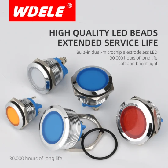 Wdele Hohe Haltbarkeit, 25 mm, flacher Kopf, Metall, wasserdicht, Industriemaschinen, 24-Volt-LED-Anzeigeleuchte