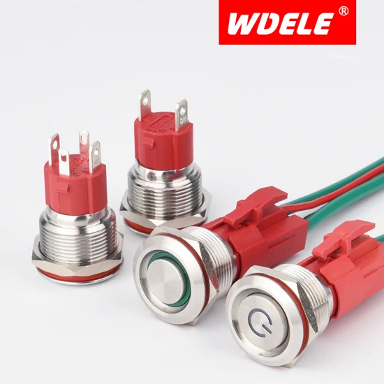 Wdele 16 mm kurzzeitiger, verriegelnder DC 12 V LED-wasserdichter Metall-Drucktastenschalter